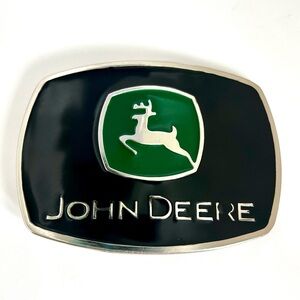 John Deere Green and Black Metal Belt Buckle
